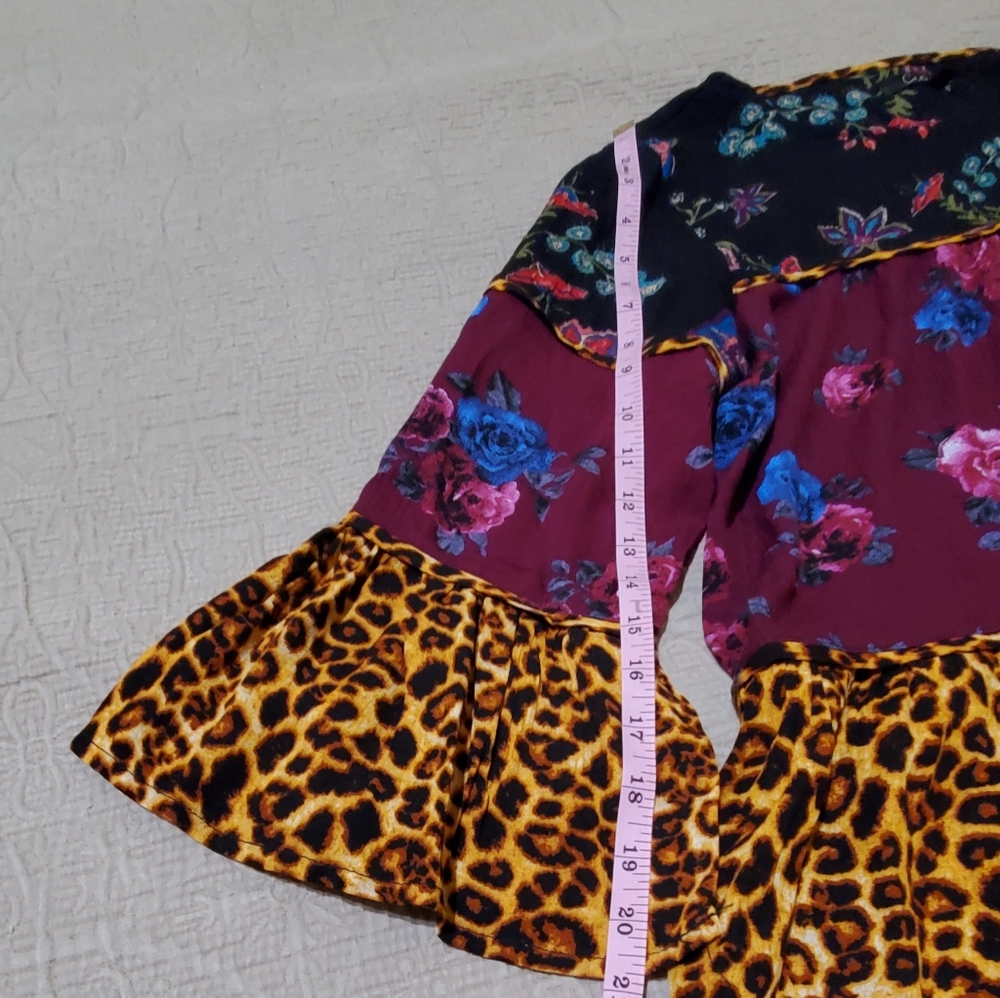 Calessa Mixed Floral and Leopard Print Peplum Top - Multicolor - Picture 8 of 12